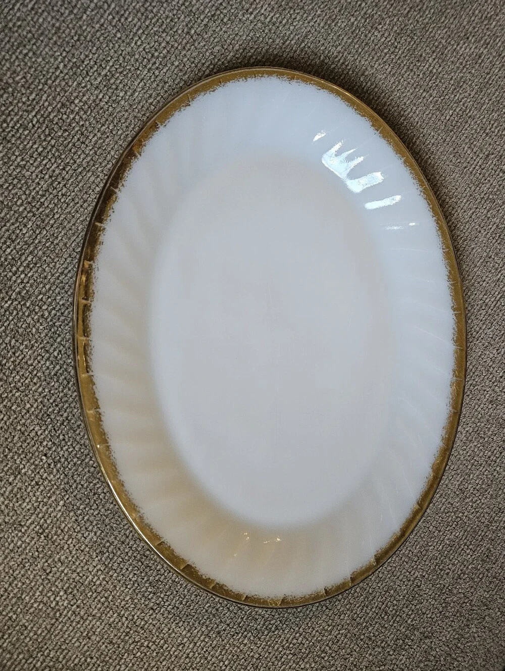 Vintage Fire King White Milk Glass Swirl Oval Serving Platter